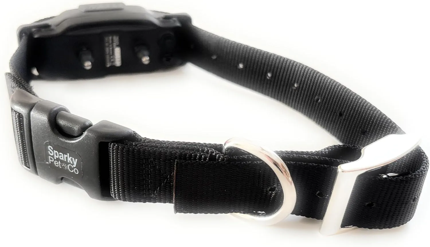 Sparky Pet Co - ECollar Replacement Strap - Double Buckle Dog Collar - Rugged Nylon - Adjustable - D Ring - Quick Release Metal Clasp - for Invisible Fence Systems - 3/4" x 24" - Black