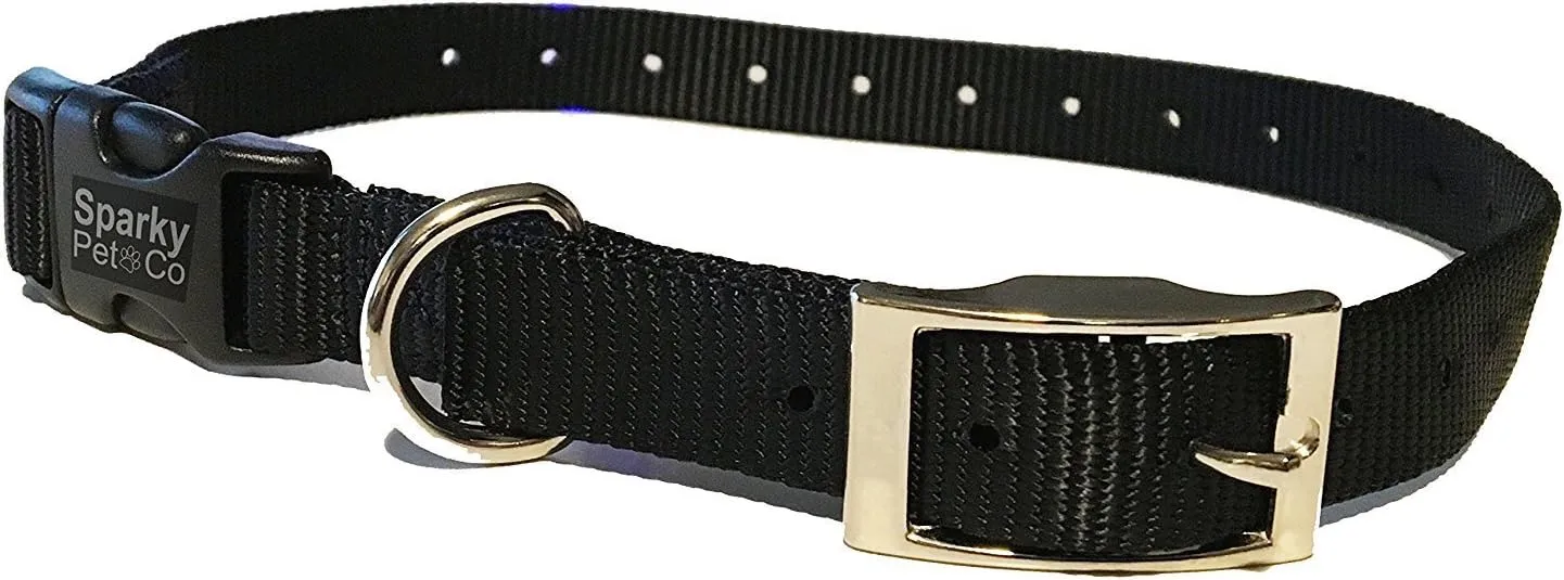 Sparky Pet Co - ECollar Replacement Strap - Double Buckle Dog Collar - Rugged Nylon - Adjustable - D Ring - Quick Release Metal Clasp - for Invisible Fence Systems - 3/4" x 24" - Black