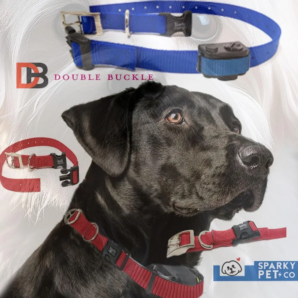 Sparky Pet Co - ECollar Replacement Strap - Double Buckle Dog Collar - Rugged Nylon - Adjustable - D Ring - Quick Release Metal Clasp - for Invisible Fence Systems - 3/4" x 24" - Black