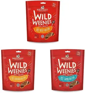 Stella & Chewy's Freeze-Dried Raw Wild Weenies Dog Treats (Bundle of 3, 3.25 oz. Bags) - Beef, Chicken, Lamb
