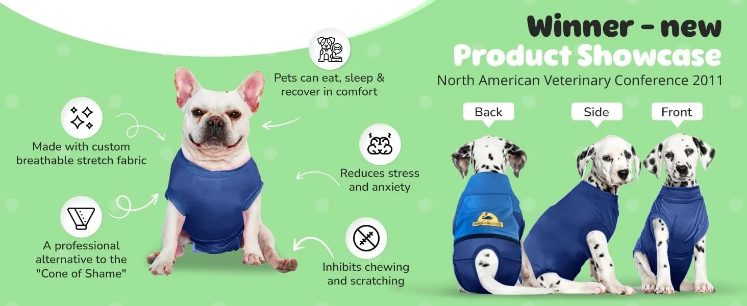 SurgiSnuggly Dog Surgery Recovery Suit for Female Or Male Dogs, Veterinarian Invented Dog Onesie is Better Than A Dog Cone, Custom Milled Fabric is Safe Spay Or Neuter Surgical Recovery Easy XLL PL