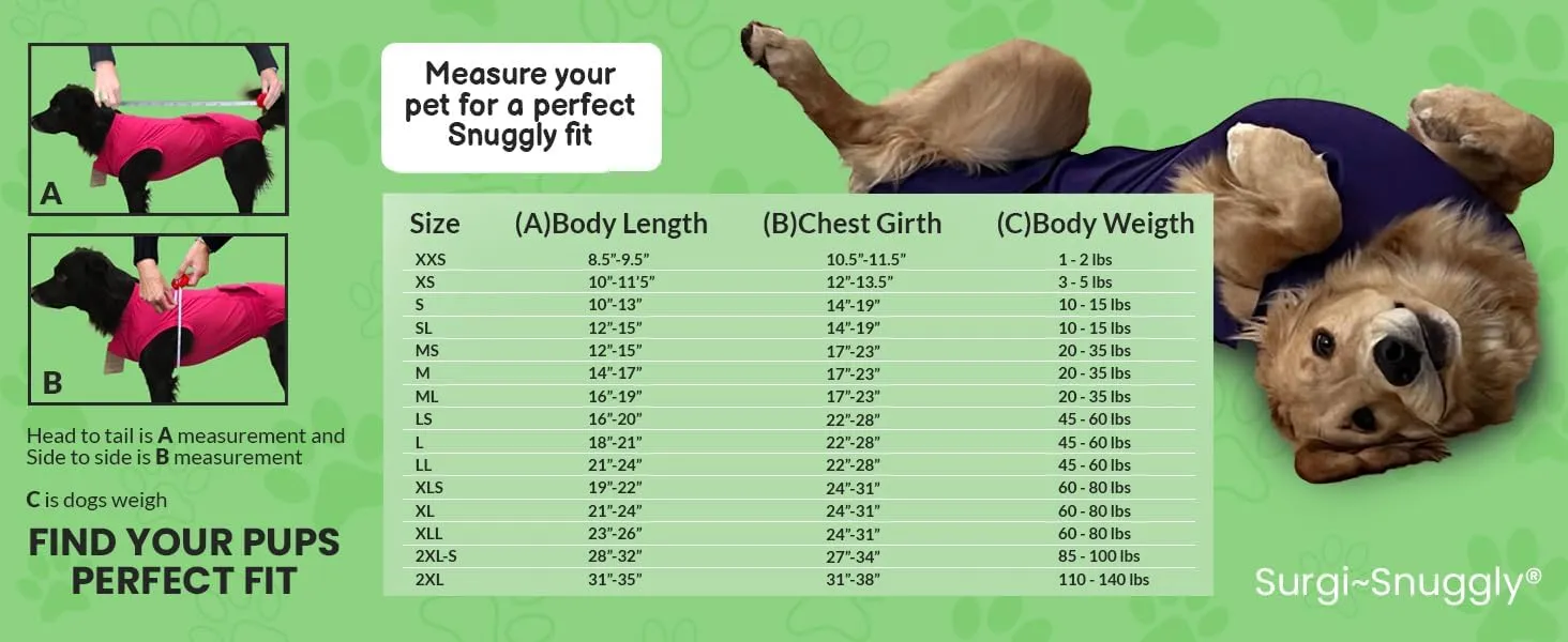 SurgiSnuggly Dog Surgery Recovery Suit for Female Or Male Dogs, Veterinarian Invented Dog Onesie is Better Than A Dog Cone, Custom Milled Fabric is Safe Spay Or Neuter Surgical Recovery Easy XLL PL