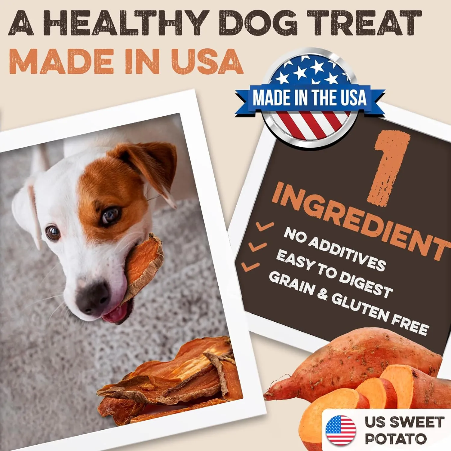 Sweet Potato Slices For Dogs - Half Slices, 14 oz - Single Ingredient Grain Free Dog Treats, Best High Anti-Oxidant Healthy 100% Natural Thick Cut Dried Sweet Potato Dog Treats, No Added Preservatives