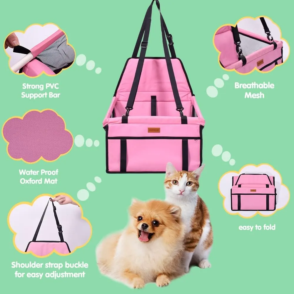 SWIHELP Pet Car Booster Seat Travel Carrier Cage, Oxford Breathable Folding Soft Washable Travel Bags for Dogs Cats or Other Small Pet