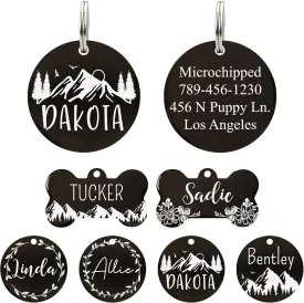 Ultra Joys Stainless Steel Pet ID Tag Dog Name Tags Personalized Front & Back Engraving, Customized Dog Tags and Cat Tags, Optional Engraved on Both Sides, Round Tag with Mountain on Top Design, Large