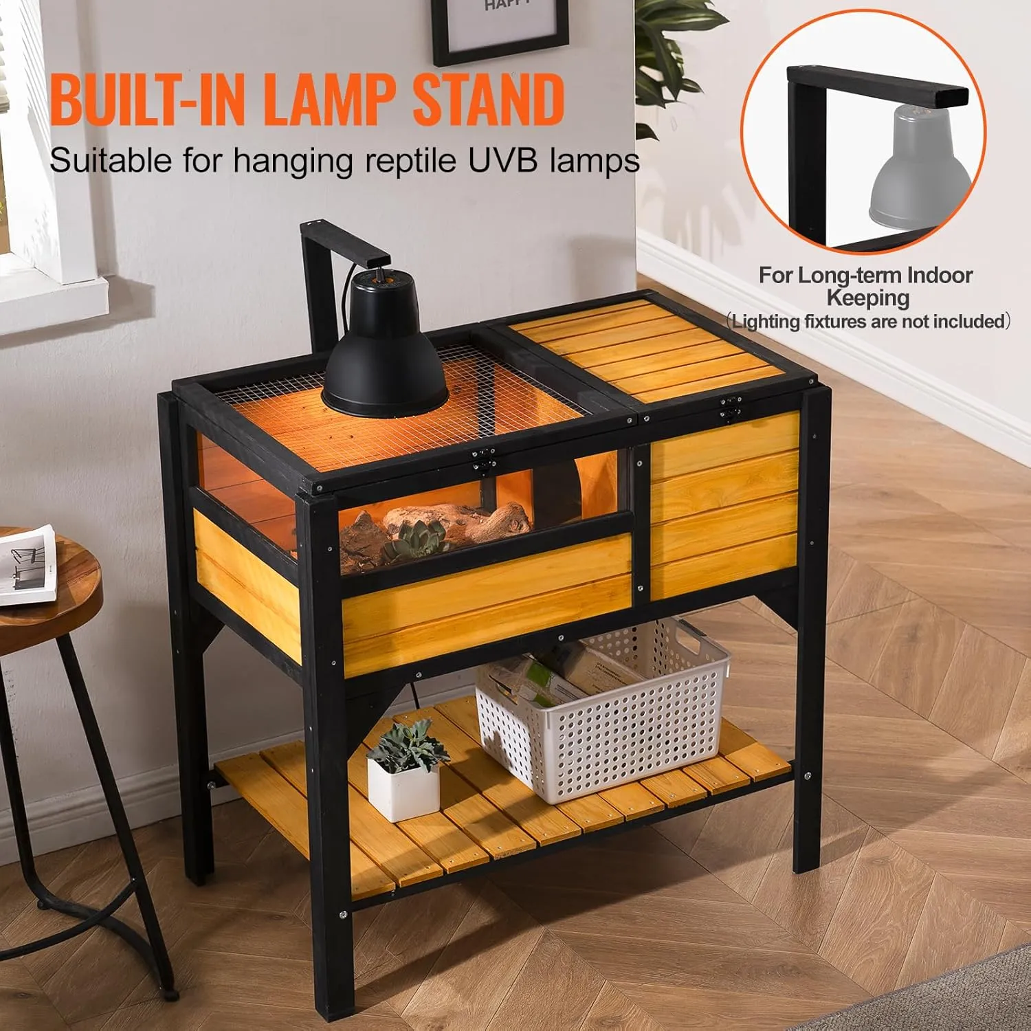 VEVOR Tortoise Habitat, Cedar Wooden Tortoise House Indoor & Outdoor, Tortoise Enclosure with Light Stand, Reptile Enclosure Small Animal Cage with Stand Legs for Gecko, Lizard, Snake