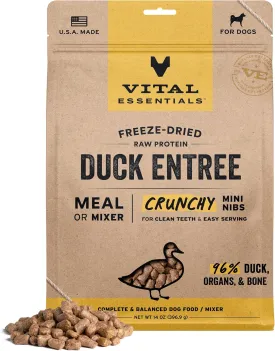 Vital Essentials Freeze-Dried Raw Duck Entree & Mixer Dog Food Crunchy Mini Nibs, 14 oz
