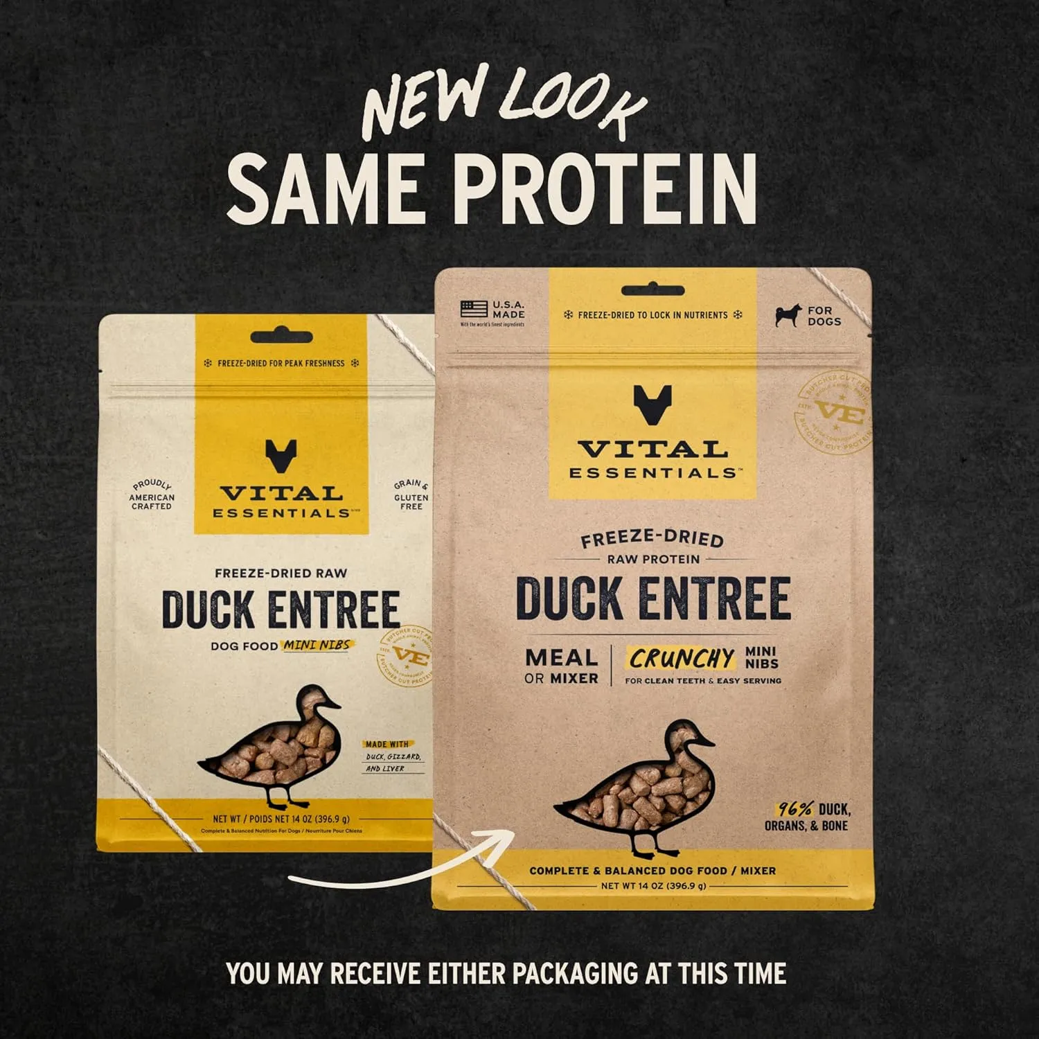 Vital Essentials Freeze-Dried Raw Duck Entree & Mixer Dog Food Crunchy Mini Nibs, 14 oz
