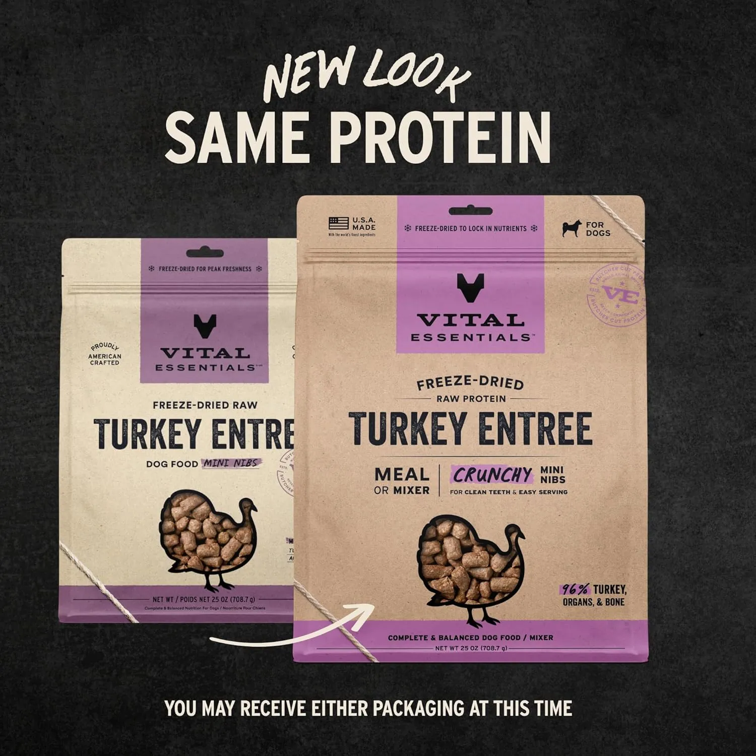 Vital Essentials Freeze-Dried Raw Turkey Entree & Mixer Dog Food Crunchy Mini Nibs, 25 oz