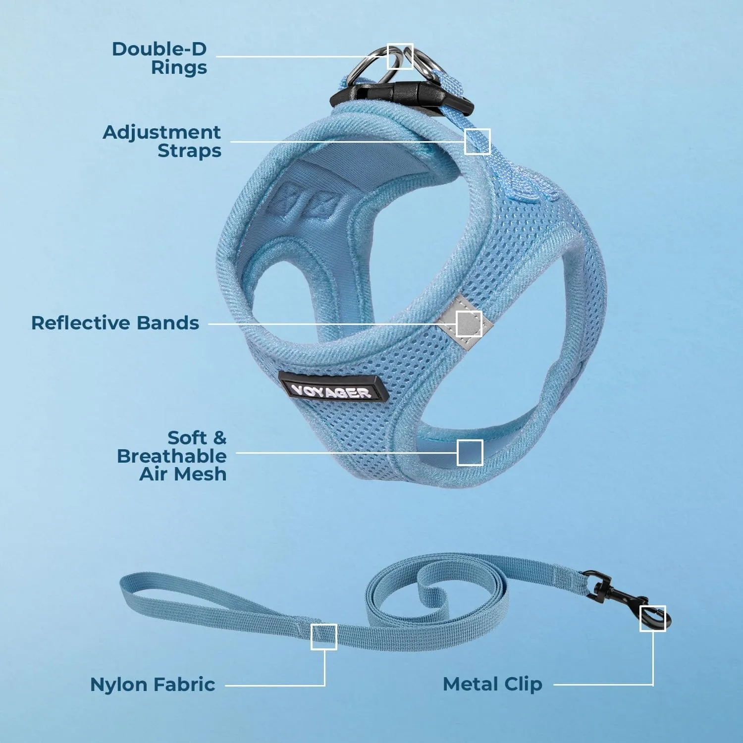 Voyager Step-in Air Cat Leash Harness Set - All Weather Mesh, Step in Vest Harness for Small and Large Cats by Best Pet Supplies - Baby Blue, XXS (Chest 12-13.5")