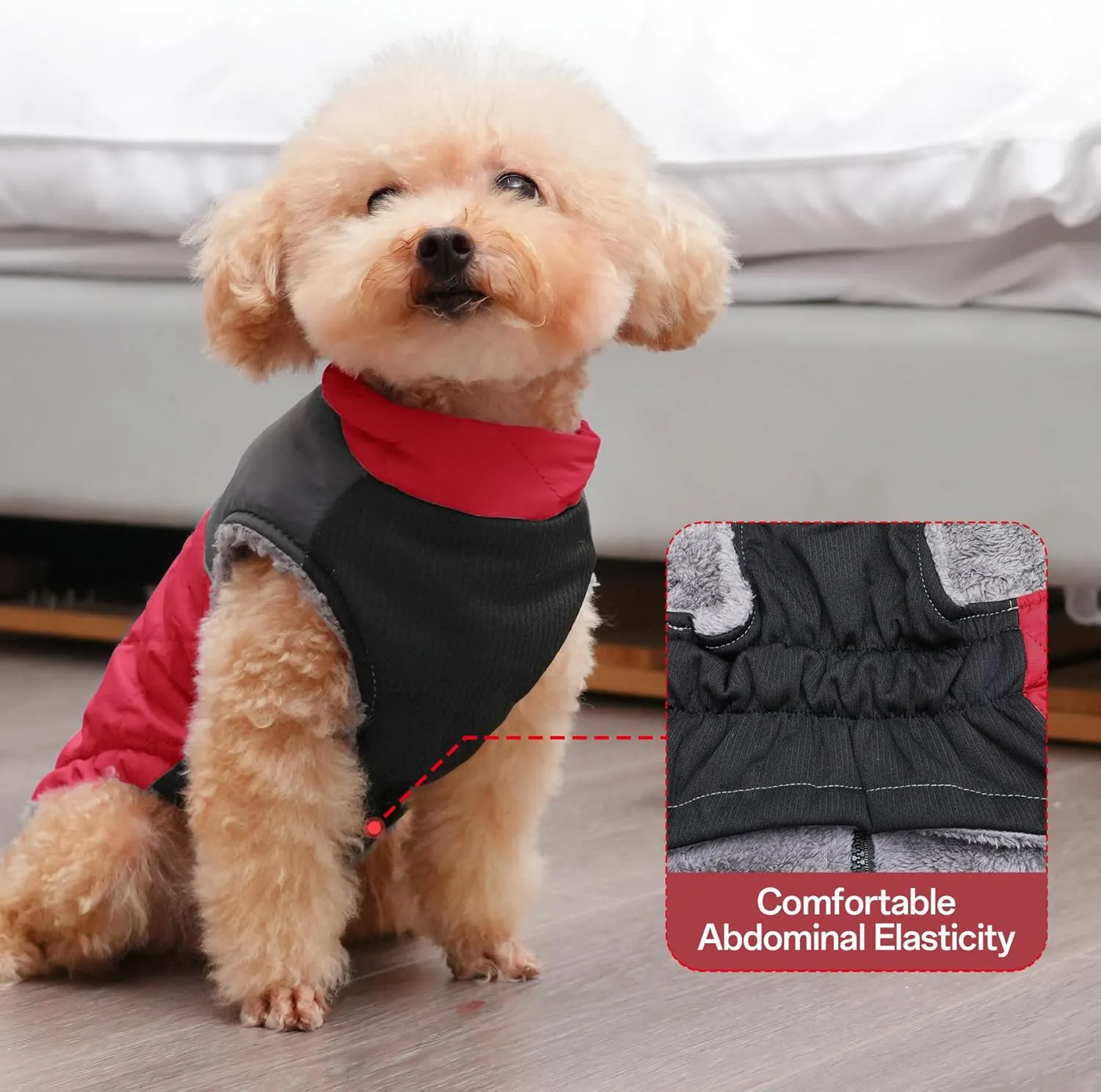 Warm Fleece Dog Coats for Small Dogs,D-Rings Waterproof Puppy Jacket for Cold Winter,Red M
