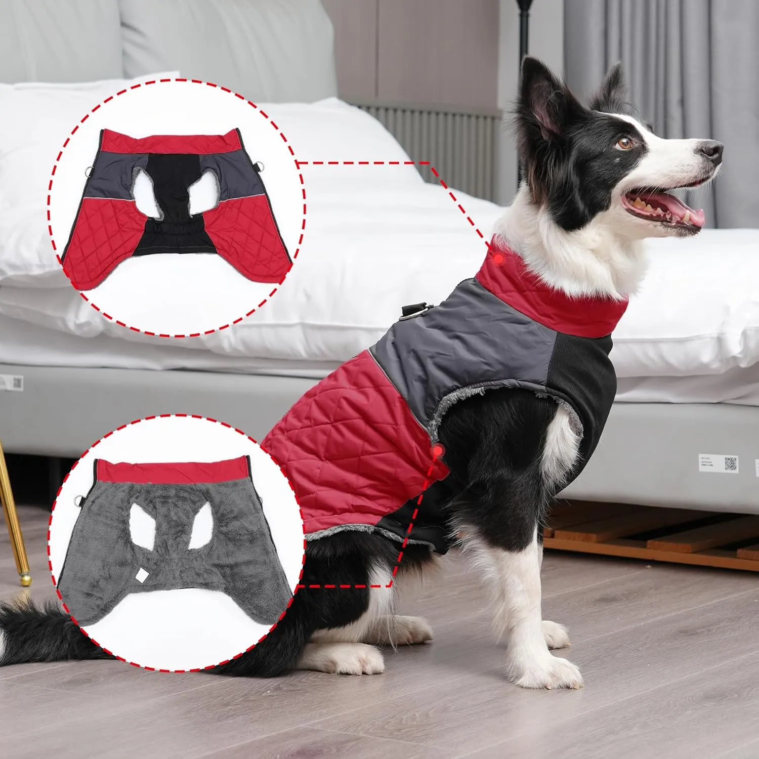 Warm Fleece Dog Coats for Small Dogs,D-Rings Waterproof Puppy Jacket for Cold Winter,Red M