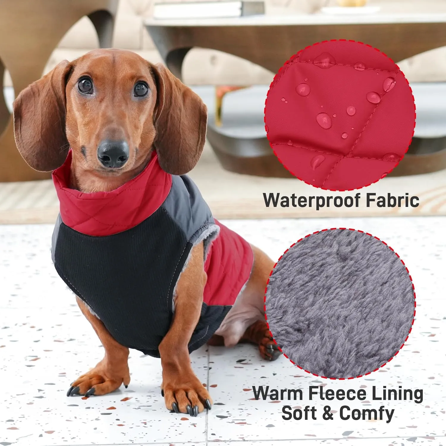 Warm Fleece Dog Coats for Small Dogs,D-Rings Waterproof Puppy Jacket for Cold Winter,Red M