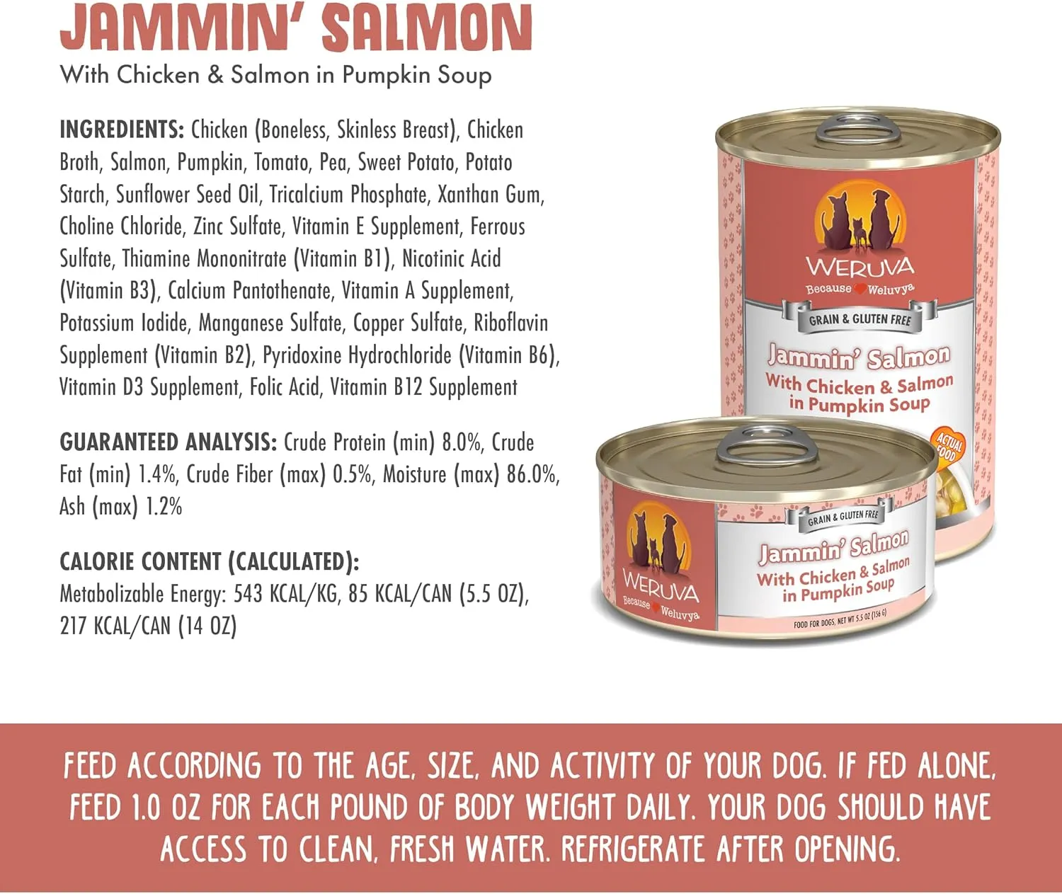 Weruva Classic Dog Food, Jammin' Salmon with Chicken & Salmon in Gravy, 14oz Can (Pack of 12), Red (Jammin Salmon)