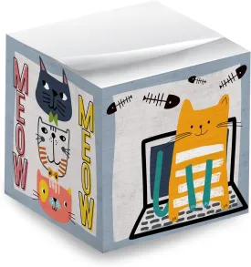 Whimsical Cats Sticky Note Cube / 600 Sheets / 2.75" Memo Block Printed on 4 Sides/Different Feline Design On Each Side/Cat Lover Note Cube