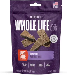 Whole Life Dog Just One Beef Liver Freeze Dried Dog Treats - Human Grade High Protein Food, Healthy Training Snacks, Freeze Dried Food Toppers, USA Made Natural Treats - 4 oz (Pack of 1)