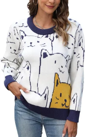 Yimoon Cat Sweater for Women Oversized Chunky Sweater Loose Long Sleeve Knit Pullover Sweater Top