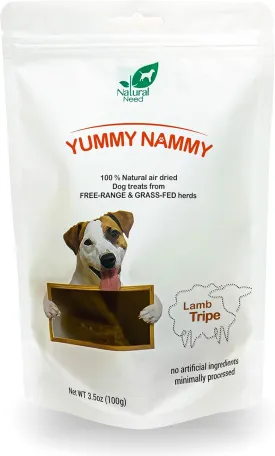 Yummy Nammy - All Natural, Grass-Fed & Free-Range, 100% Lamb Green Tripe Treats with Probiotics, 3.5oz